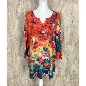 Parsley & Sage Colorful Floral Top Sz XL Vibrant Lagenlook Art To Wear Boho EUC